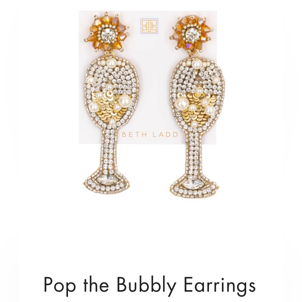 Beth Ladd NYE POP the  BUBBLY beaded pearl rhinestone sequin earrings